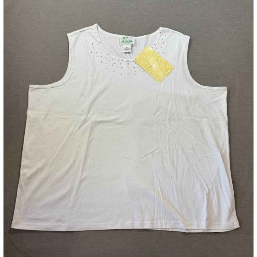 The‎ Quaker Factory White Rhinestone Embellished Sleeveless Tank Top 3X Cotton